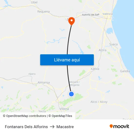 Fontanars Dels Alforins to Macastre map