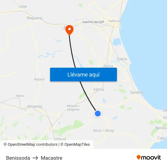 Benissoda to Macastre map