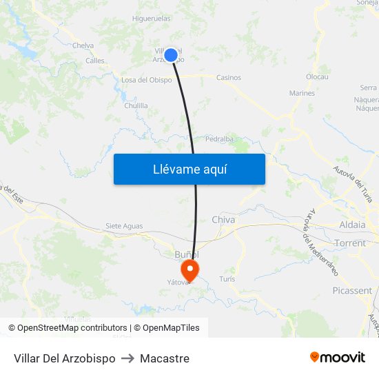 Villar Del Arzobispo to Macastre map