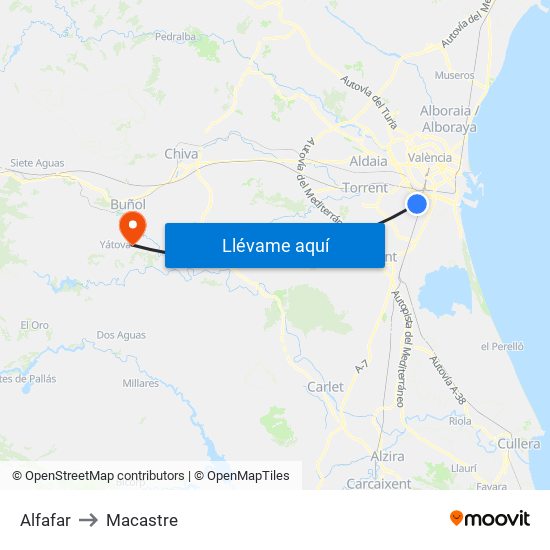 Alfafar to Macastre map