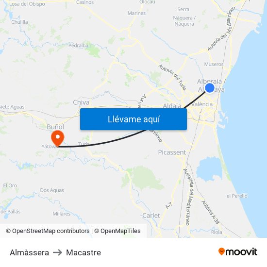 Almàssera to Macastre map