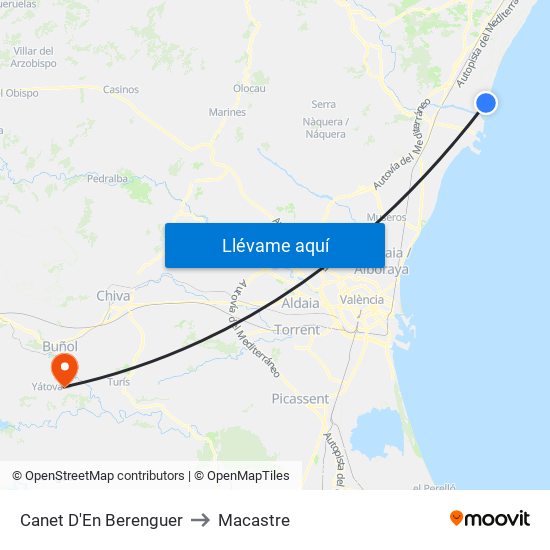 Canet D'En Berenguer to Macastre map