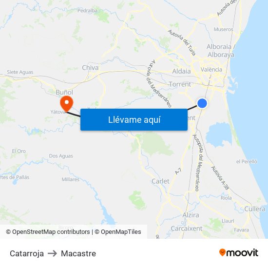 Catarroja to Macastre map