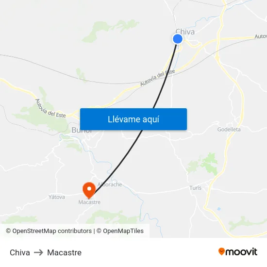 Chiva to Macastre map