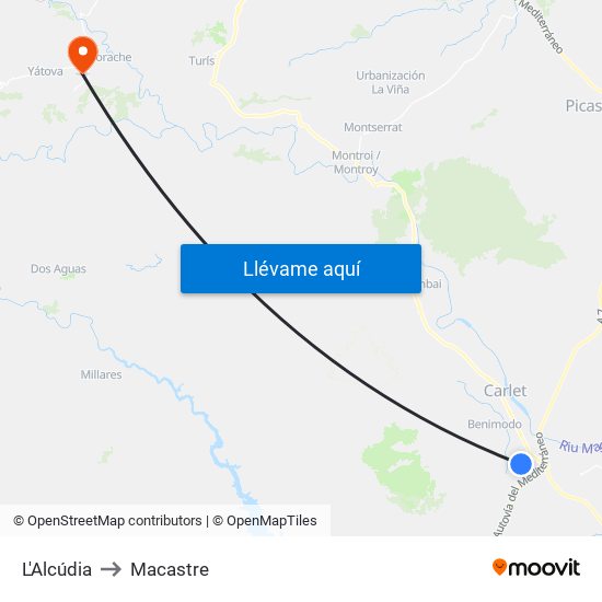 L'Alcúdia to Macastre map