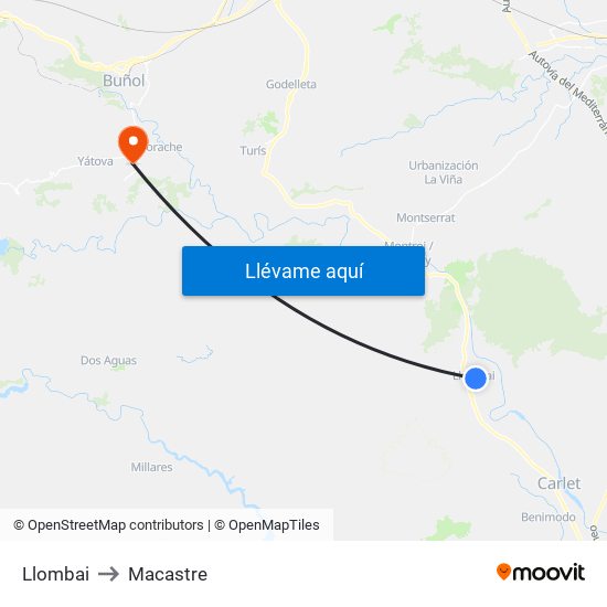 Llombai to Macastre map