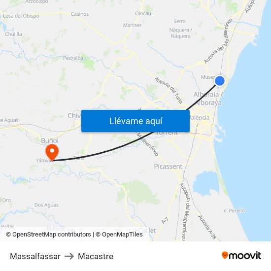 Massalfassar to Macastre map