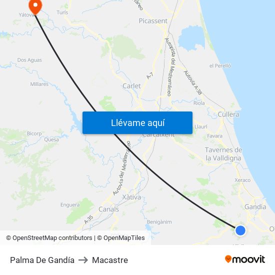 Palma De Gandía to Macastre map