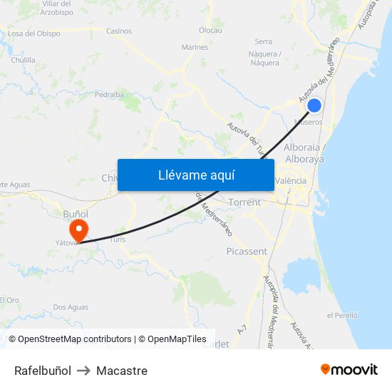 Rafelbuñol to Macastre map