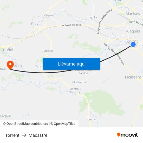 Torrent to Macastre map