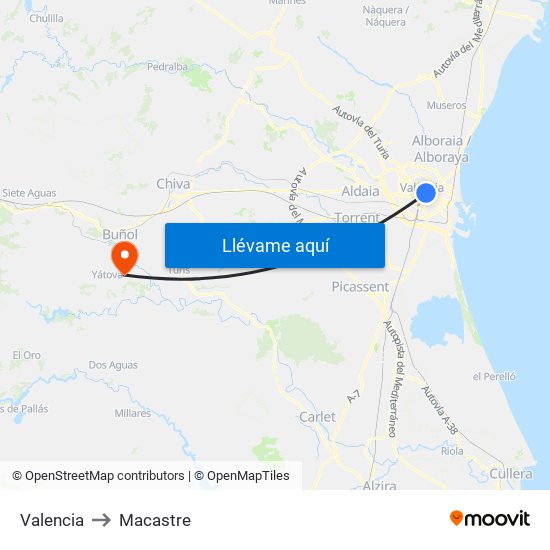 Valencia to Macastre map