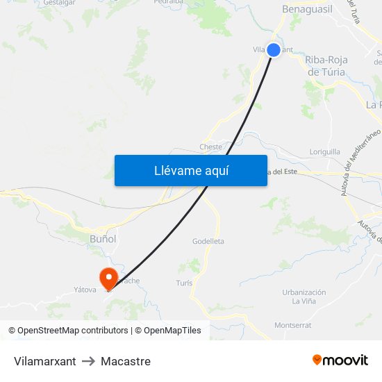 Vilamarxant to Macastre map