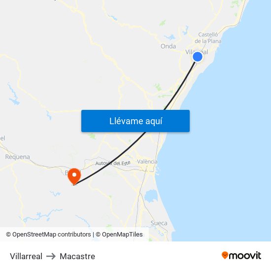 Villarreal to Macastre map