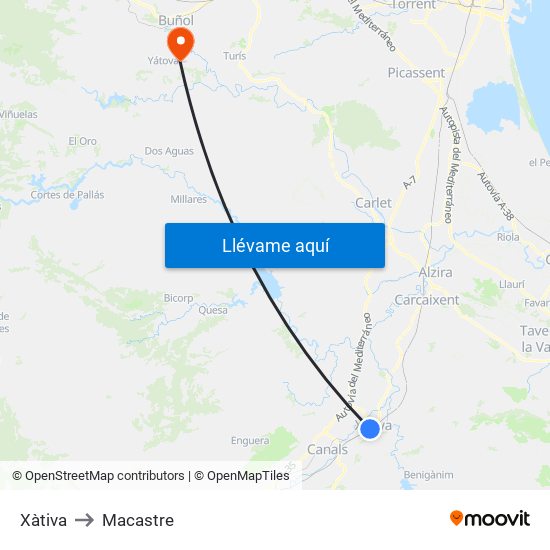 Xàtiva to Macastre map