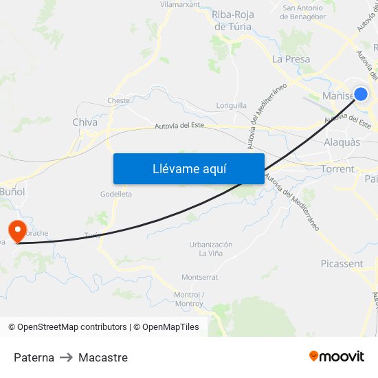 Paterna to Macastre map