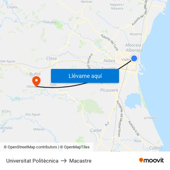 Universitat Politècnica to Macastre map