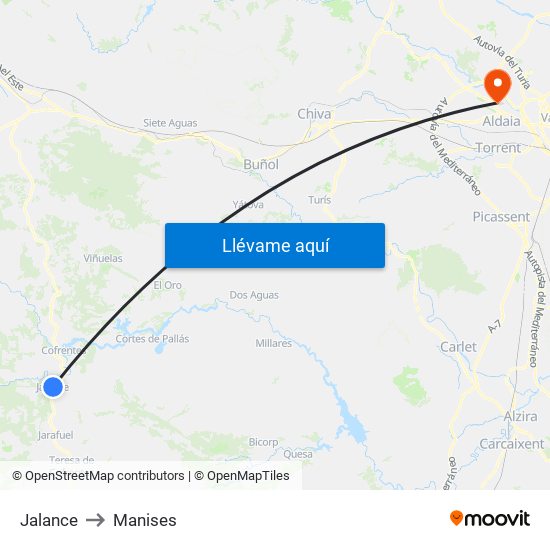 Jalance to Manises map