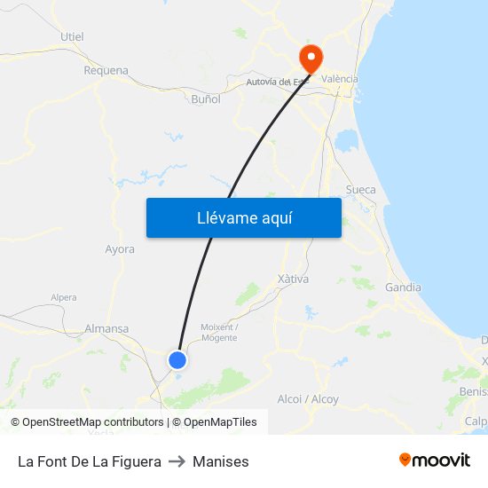La Font De La Figuera to Manises map