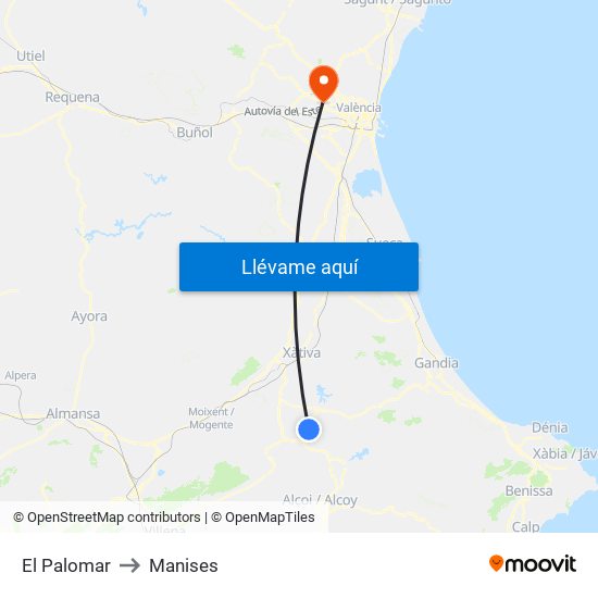 El Palomar to Manises map