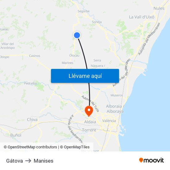 Gátova to Manises map