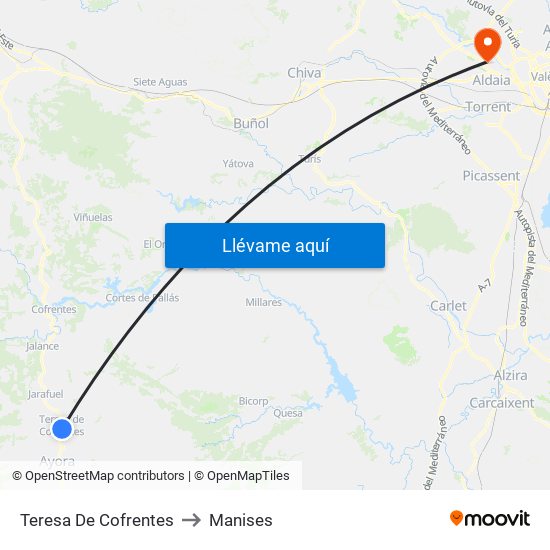 Teresa De Cofrentes to Manises map