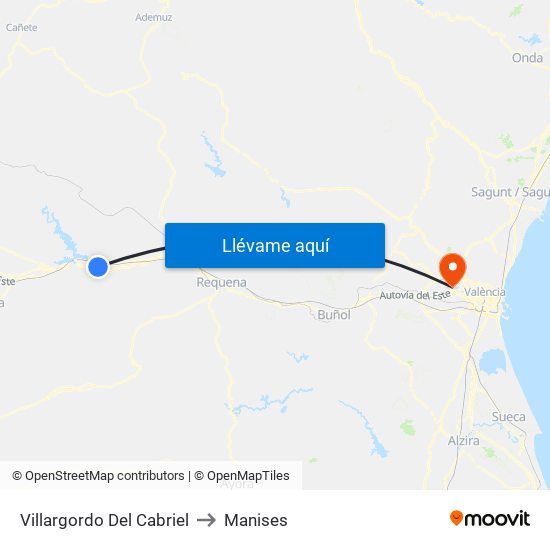 Villargordo Del Cabriel to Manises map