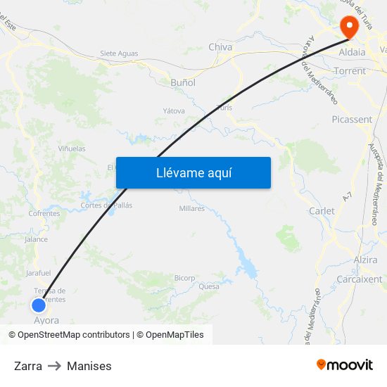 Zarra to Manises map