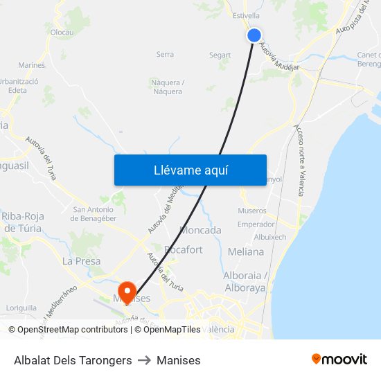 Albalat Dels Tarongers to Manises map