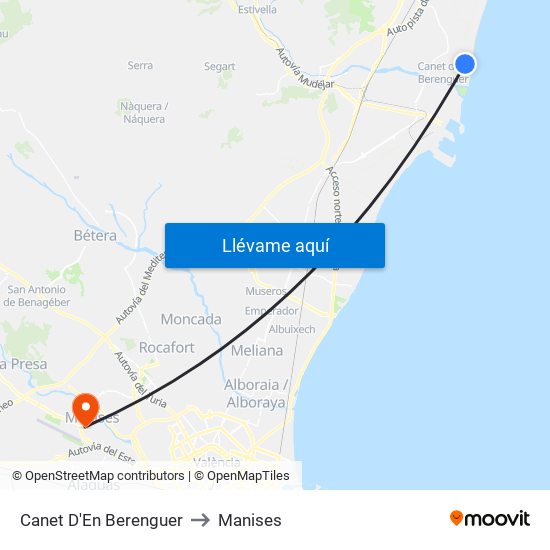 Canet D'En Berenguer to Manises map