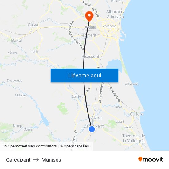 Carcaixent to Manises map