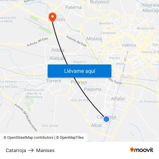 Catarroja to Manises map