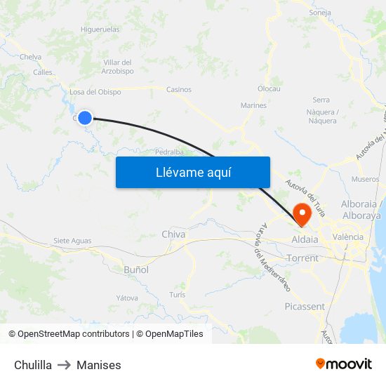 Chulilla to Manises map
