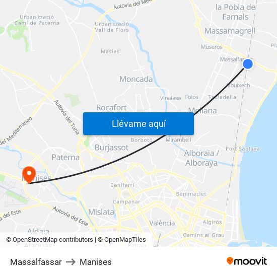 Massalfassar to Manises map