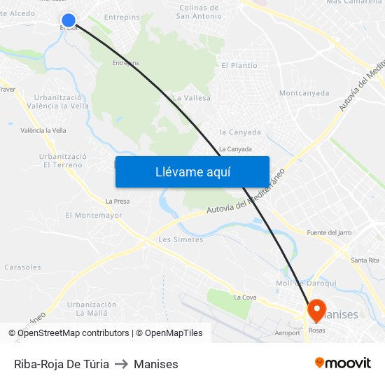 Riba-Roja De Túria to Manises map