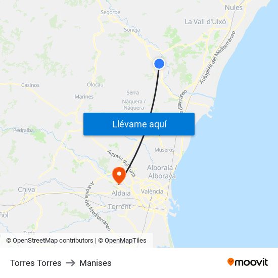 Torres Torres to Manises map