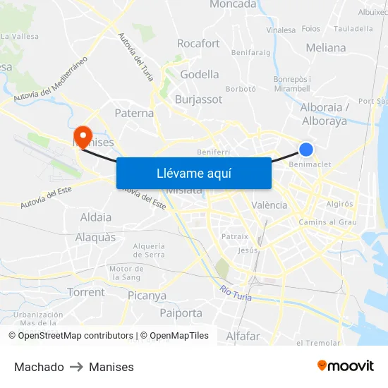 Machado to Manises map