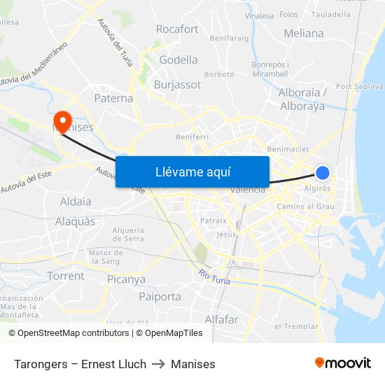 Tarongers – Ernest Lluch to Manises map