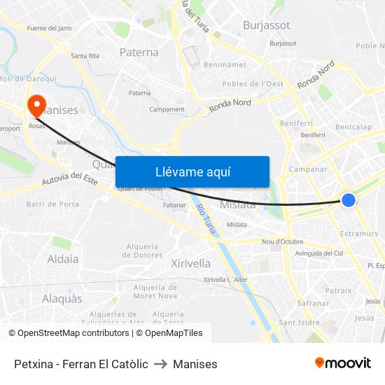 Petxina - Ferran El Catòlic to Manises map