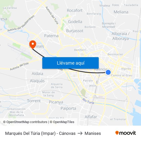 Marqués Del Túria (Impar) - Cánovas to Manises map