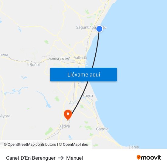 Canet D'En Berenguer to Manuel map