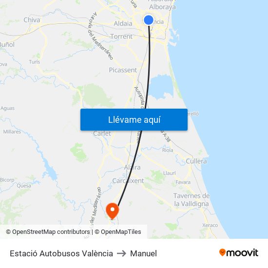 Estació Autobusos València to Manuel map