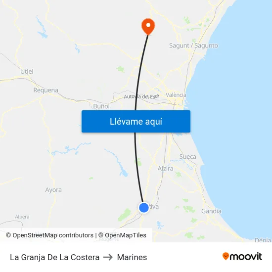 La Granja De La Costera to Marines map