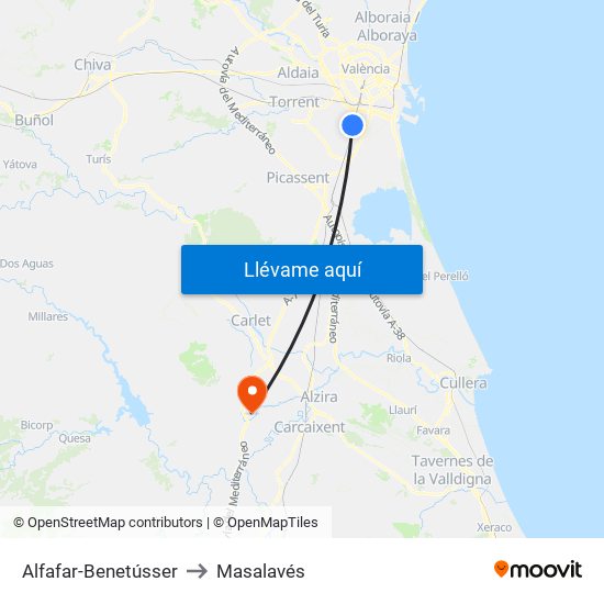 Alfafar-Benetússer to Masalavés map