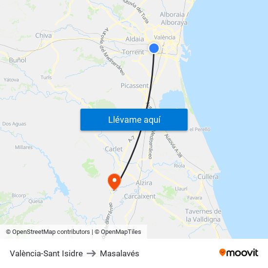 València-Sant Isidre to Masalavés map