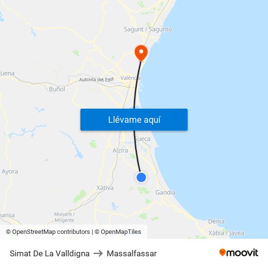 Simat De La Valldigna to Massalfassar map