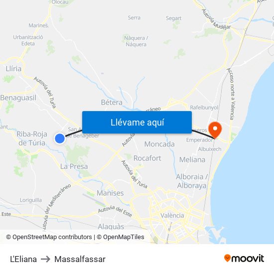 L'Eliana to Massalfassar map