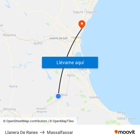 Llanera De Ranes to Massalfassar map