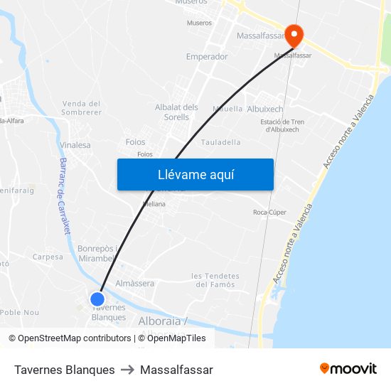 Tavernes Blanques to Massalfassar map