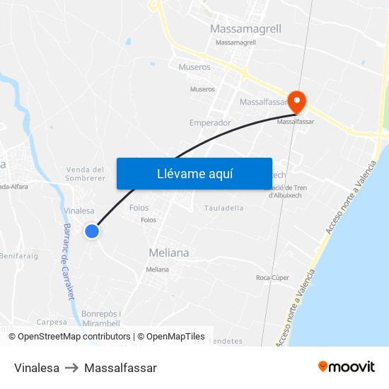 Vinalesa to Massalfassar map