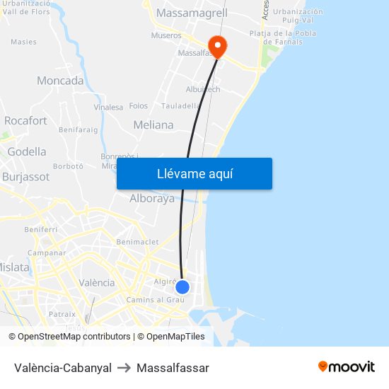 València-Cabanyal to Massalfassar map
